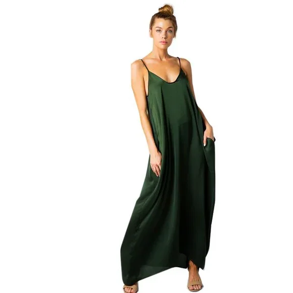 Satin Harem Maxi Dress | Color: Green/Red | Size: M | Fantita28'S Closet
